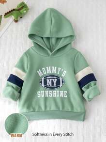 Cozy Pixies Baby Boy Letter Grafische Capuchon Lange Mouw Pullover Sweatshirt, Casual Veelzijdig
