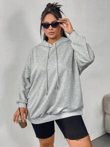 SHEIN CURVE+ Plus Size Casual And Simple Cartoon Letter Pattern Long Sleeved Hood Suitable For Autumn And Winter Ultra Loose Women's Hoodie
