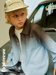 SHEIN Tween Boys Autumn Casual Loose Long Sleeve Gradient Color Shirt - Blue - View 4