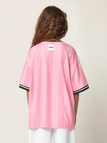SUMWON Tween Girls Oversized Football Tee With Patches - Pink - View 2
