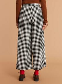 SHEIN LUNE Pantalones de pierna ancha de talle alto con botones a cuadros para mujer - Multicolor - Ver 6