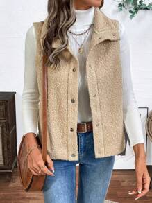 SHEIN LUNE 1 chiếc áo khoác nỉ Teddy màu Khaki, mùa thu - Màu Khaki - Xem 5