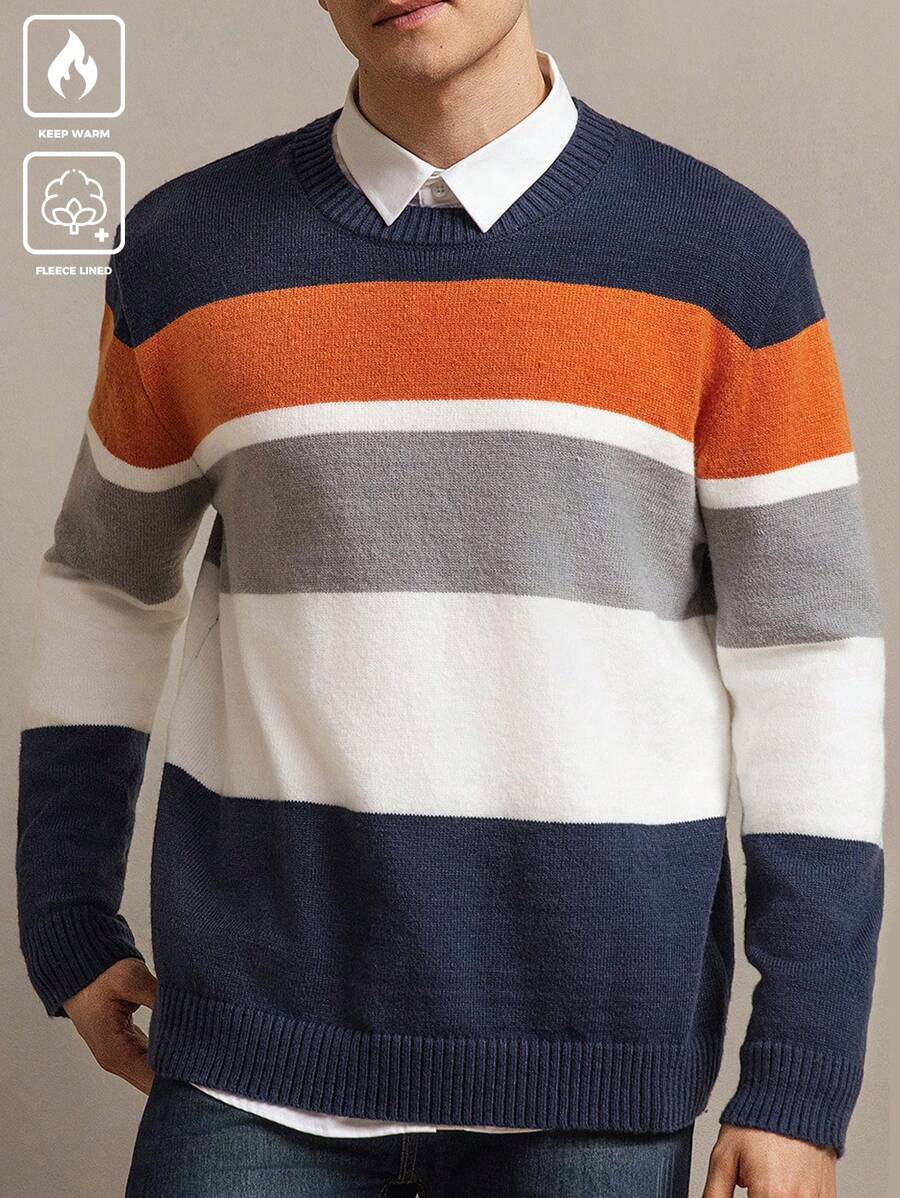 Manfinity Homme Men Solid Color Patchwork Long Sleeve Casual Knitwear - Multicolor - View 1