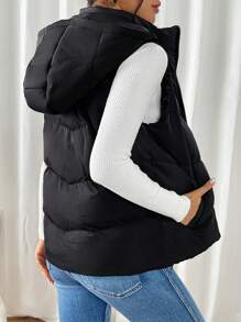 SHEIN Frenchy 女士纯色前拉链连帽加垫背心，冬季