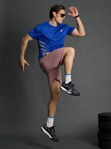 Manfinity Sport Corelite Boyfriend Style Men's Letter Print Drawstring Waist Casual Fitness Workout Shorts