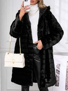 Lavishia Women Hooded Fluffy Pocket Coat, Warm For Autumn/Winter