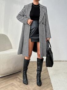 RueChic Black & White Houndstooth A-Line Pleated Button-Up Jacket - Black and White - View 3