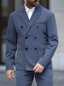 Calvornis Men's Notched Collar Long Sleeve Double Breasted Suit Jacket And Trousers Office Wear Outfit