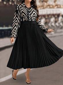 SHEIN Clasi Vestido maxi de mujer de talla grande, elegante, con cuello, patchwork, plisado y estampado - Multicolor - Ver 8