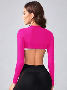 Gameset SHEIN Sport Women's Solid Color Round Neck Long Sleeve Cropped Fitness Sports T-Shirt For Everyday Wear