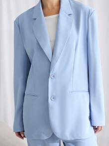 Manfinity VCAY 2pcs Men Loose Fit Casual Collar Jacket And Pants Set, Suitable For Autumn - Baby Blue - View 5