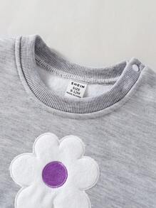 SHEIN Baby Girls 2024 New Collection Crew Neck Sweatshirt With Embroidered Flower & Letter Design, Autumn/Winter Casual 2pcs Set