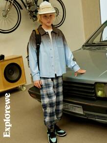 SHEIN Tween Boys Autumn Casual Loose Long Sleeve Gradient Color Shirt - Blue - View 10