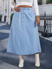SHEIN Essnce Jupe en jean ample avec boutons devant et finition lavée