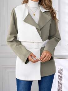 SHEIN Clasi Abrigo con cuello informal y holgado de contraste de color, de manga larga, tipo trinchera, para otoño