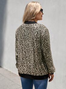 SHEIN LUNE Chaqueta bomber con estampado de leopardo de lentejuelas para mujer, otoño/invierno - Negro - Ver 2