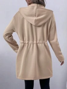 SHEIN Unity Women's Long Sleeve Drawstring Waist Casual Hooded Jacket - Apricot - View 2