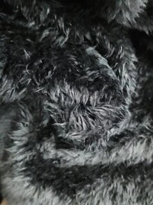 SHEIN LUNE 加大码纯色前拉链长袖口袋设计简约连帽休闲加厚棉服外套冬季 - 黑色 - 查看 3