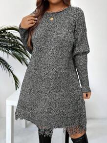 Calvaya Vestido de suéter informal de manga larga y cuello redondo holgado, talla grande, otoño/invierno