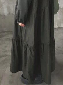FRIFUL 女士简约风格拉链长袖长裙，荷叶边 - 深灰色 - 查看 3