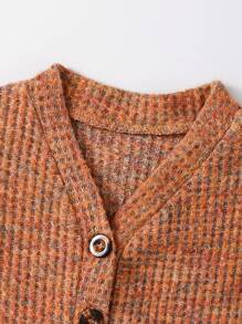 女宝宝厚针织彩色华夫格纹理保暖开衫 秋冬季 - 橘色 - 查看 4