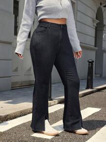 SHEIN EZwear Pantalones vaqueros informales de talla grande, de color solido, con botones delanteros y bolsillos