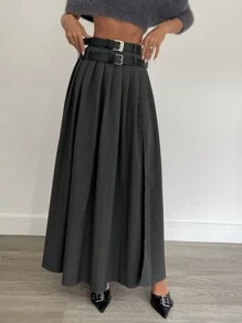 Siren Gaze Chân váy dài xếp ly màu xám mùa thu, màu xám, thanh lịch, chân váy xòe xếp ly cạp cao, chân váy nữ xẻ cao, thích hợp mặc đi làm hàng ngày, cho giáo viên, sang trọng, thường ngày. - Xám - Xem 5