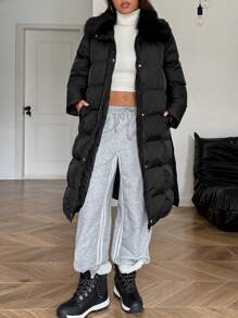 SHEIN EZwear Chaqueta larga de invierno casual con bolsillo y botones al frente de manga larga y sencilla para hombres - Negro - Ver 6