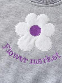 SHEIN Baby Girls 2024 New Collection Crew Neck Sweatshirt With Embroidered Flower & Letter Design, Autumn/Winter Casual 2pcs Set