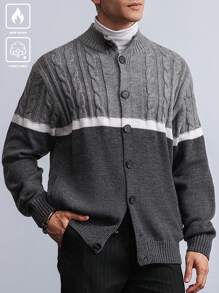 Manfinity CityGents Men's Color Block Button Front Long Sleeve Knit Cardigan