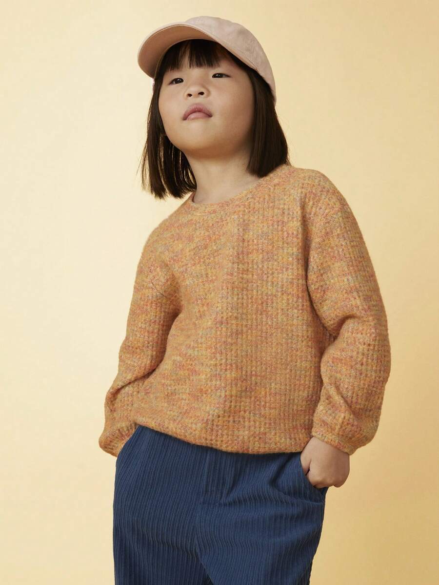 SHEIN Young Girls Colorful Round Neck Casual Drop Shoulder Long Sleeve Knitted T-Shirt, Autumn/Winter - Multicolor - View 1