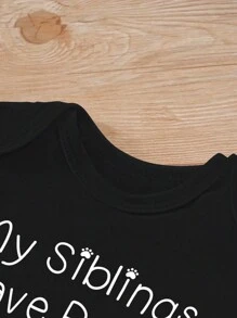 Cute Comfortable "My Sibling Has Claws" Letter Print Baby Boy Bodysuit - Black - View 3