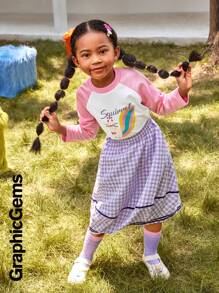 2pcs/Set Young Girl' Cartoon Squirrel & Hedgehog Print Crew Neck Raglan Sleeve T-Shirts - Orange - View 6