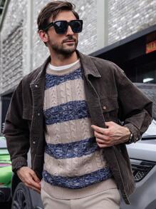 Manfinity Homme Men Autumn/Winter Casual Contrast Color Striped Raglan Sleeve Knit Sweater - Multicolor - View 5