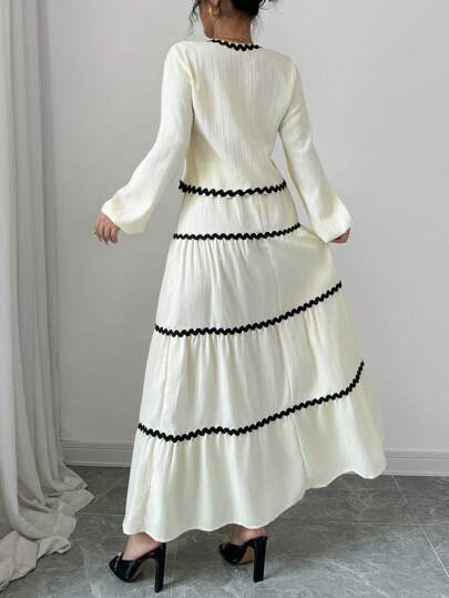 Rafferiza 2pcs/Set Elegant French-Style Lantern Sleeve Ruffled Bowknot Dress & Skirt Fall Cloth For Women