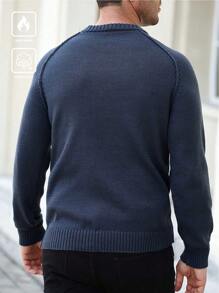 Manfinity Homme 男士休闲纯色纯色圆领插肩袖长袖套头衫，日常穿着，秋冬季，适合外出，丈夫 - 灰色 - 查看 2