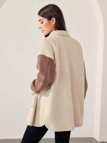 Mulvari Chaqueta casual de mujer con bloqueo de color, cuello vuelto y botones, adecuada para otoño e invierno