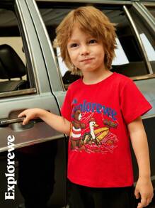 SHEIN 3pcs/Set Young Boys Outdoor Sport Bear & Duck Print Short Sleeve T-Shirts