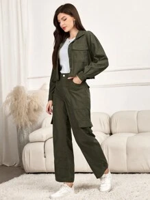 Mulvari Bộ 2 chiếc nhung kẻ thời trang hiện đại thanh lịch dành cho nữ - xanh quân đội - Xem 5