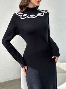 Modelyn Vestido ajustado de manga larga con bloque de color elegante y casual para mujer, otoño/invierno