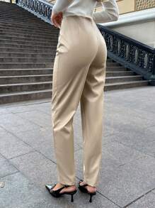 SHEIN Tall Carrot Cropped PU Leather Pants - Beige - View 2