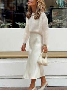 Chiquease Fashionable Round Neck Solid Color Women's Casual Short Top Knit Pullover Fall Winter Outfit