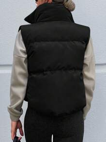 EURMUSE Zip Up Drawstring Puffer Vest Coat - Black - View 2