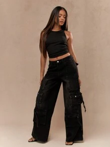 MISSGUIDED 宽松工装牛仔裤 - 黑色 - 查看 4