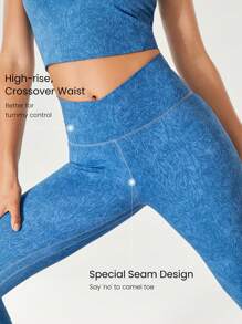 GLOWMODE Denim Effect Crossover Waist Leggings Low Impact Yoga Pilates Daily - Multicolor - View 5