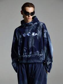 NEON BLANC 男式针织鬼魂印花水洗立领连帽衫，万圣节、秋冬皆宜 - 霧霾藍 - 查看 2