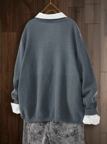 Plus Size Long Sleeve Casual Button With Pocket Cardigan, For Winter Fall Cloth For Women - Dark Grey - View 2