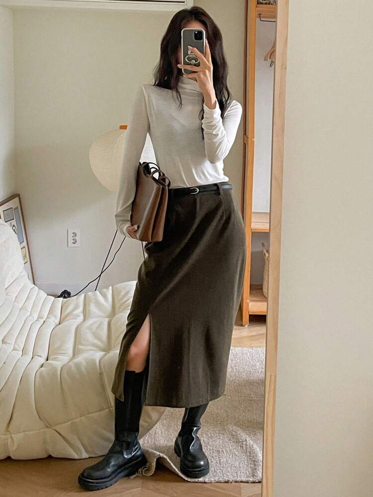 Women A-Line Split Skirt, Autumn/Winter