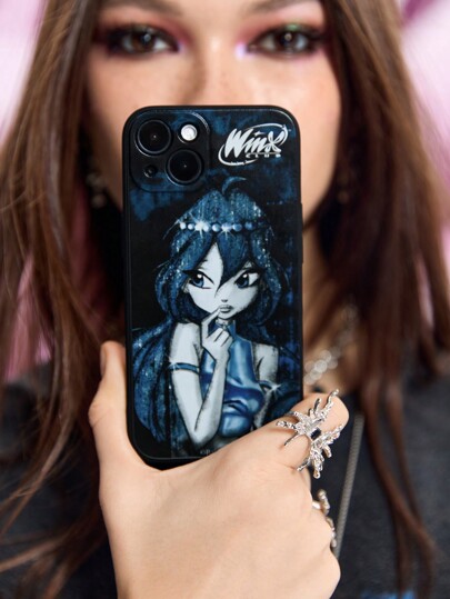 Winx Club X ROMWE 1pc Cartoon Character & Letter Printed Phone Case Compatible With IPhone And More