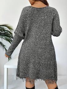 Calvaya Vestido de suéter informal de manga larga y cuello redondo holgado, talla grande, otoño/invierno